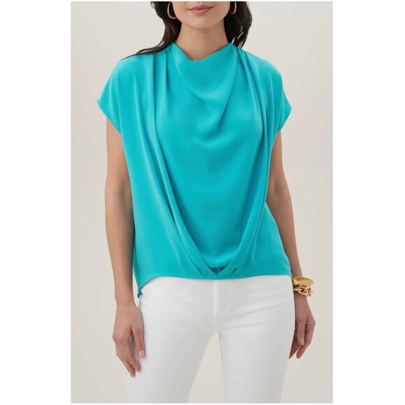 Trina Turk Aqua Draped Blouse - Picture 1 of 5